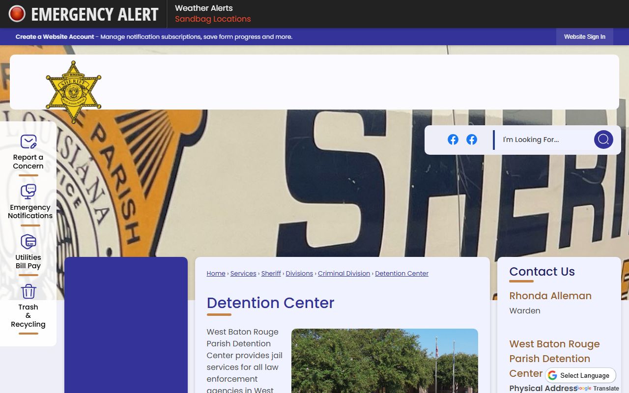 West Baton Rouge Parish inmate population detention center capacity page