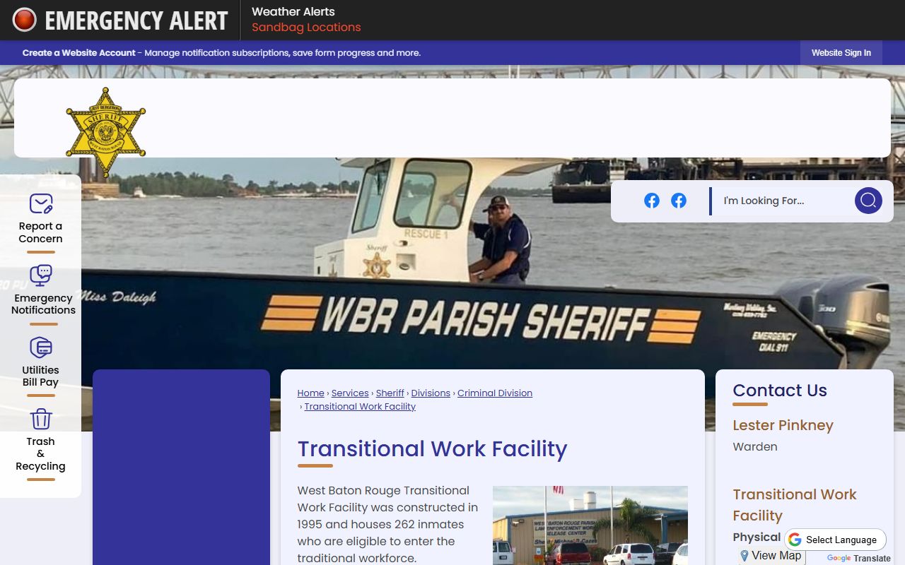 West Baton Rouge Transitional Work Facility inmate custody and work release information source